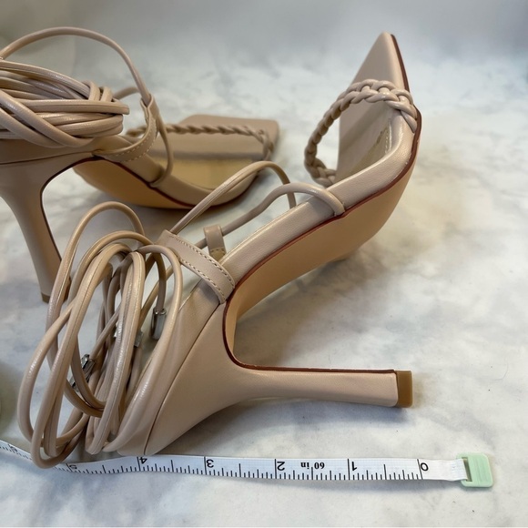 Braided Lace Up Heeled Sandals Square Open Toe Straps Stiletto Heels nude 7.5 - Picture 8 of 8